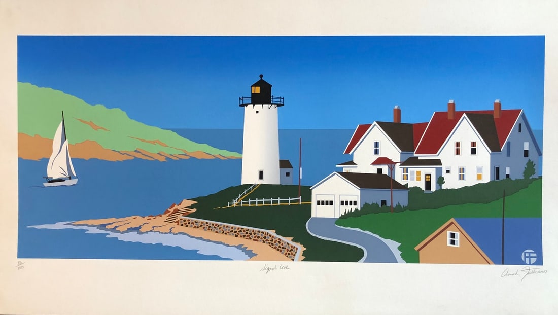 Armond Fields "Signal Cove" Signed Serigraph LE: Presenting a limited edition Serigraph on Paper by Armond Fields: "Armond Fields "Signal Cove" Signed Serigraph LE". This Serigraph on Paper (Edition: 86/150), measuring 17 x 30 x 1 inch, is a sought-