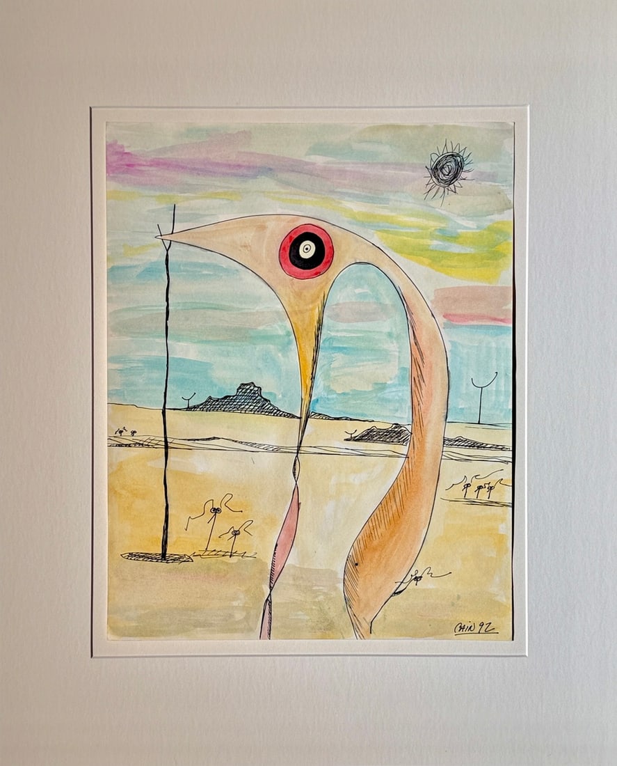 Thomas F. Cain Original On paper ("Mid Afternoon Walk" 1992 Whimsical/Surreal/Abstract (1 of 3)