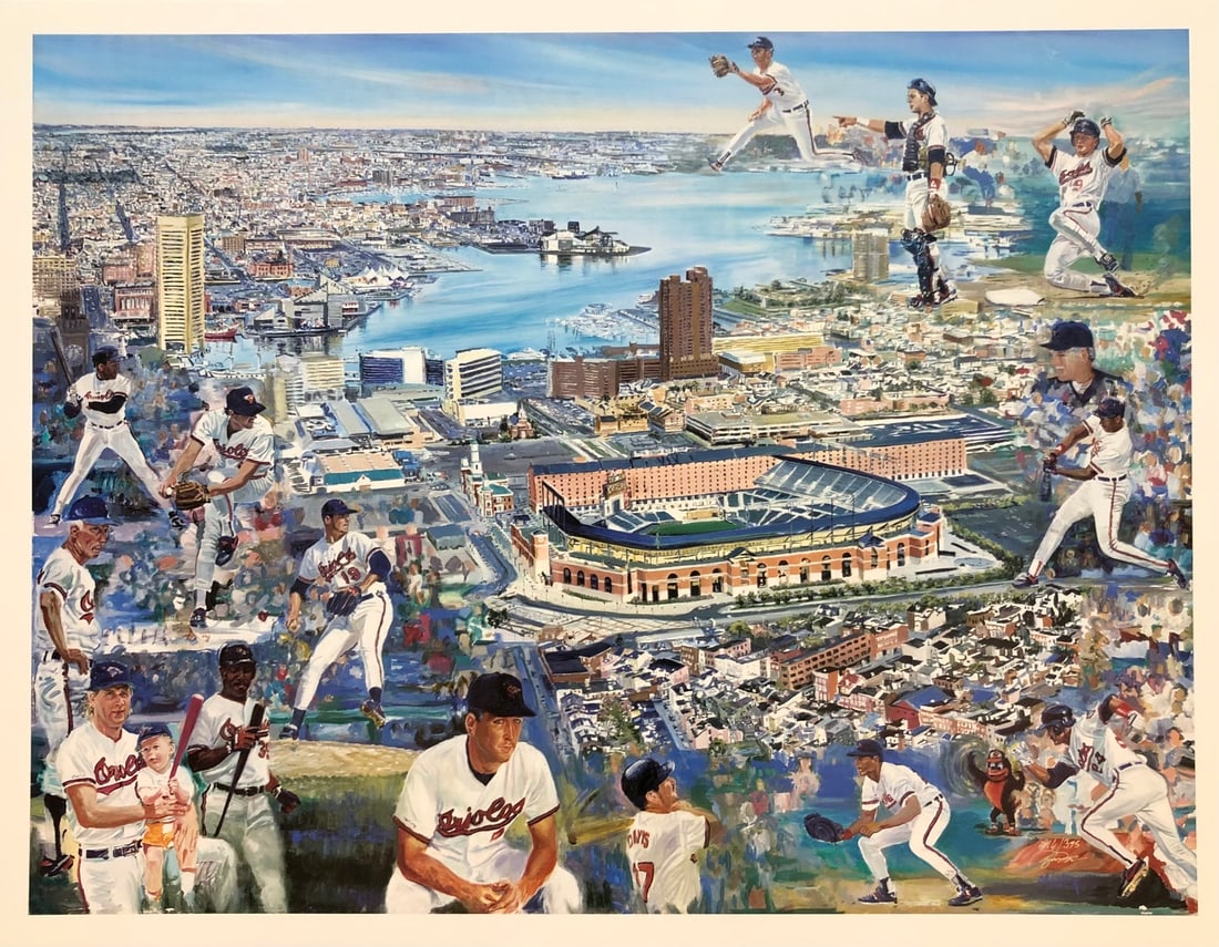 Ruth Mayer "Camden Yards" Signed Lithograph LE: Presenting a limited edition Lithograph on Paper by Ruth Mayer: "Ruth Mayer "Camden Yards" Signed Lithograph LE". This Lithograph on Paper (Edition: 216/395), measuring 25 x 33 x 2 inch, is a sought-a