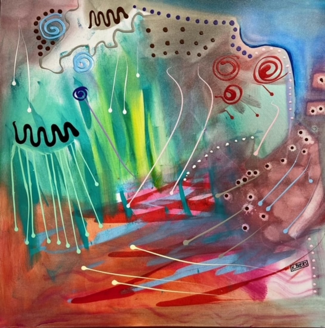 Kimm Byers "The Power of Rain" Signed Original: Offered here is an original Acrylic on Canvas by Kimm Byers: "Kimm Byers "The Power of Rain" Signed Original". This one-of-a-kind piece, measuring 36 x 36 x 2 inch, is a rare opportunity for collector