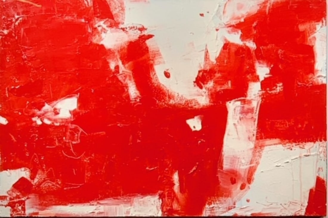 Jorn Fox Abstract Signed Original Oil and Acrylic: Offered here is an original Original Oil and Acrylic on Canvas with 1 1/2" Museum Bars by Jorn Fox: "Jorn Fox Abstract Signed Original Oil and Acrylic". This one-of-a-kind piece, measuring 24 x 36 x 2