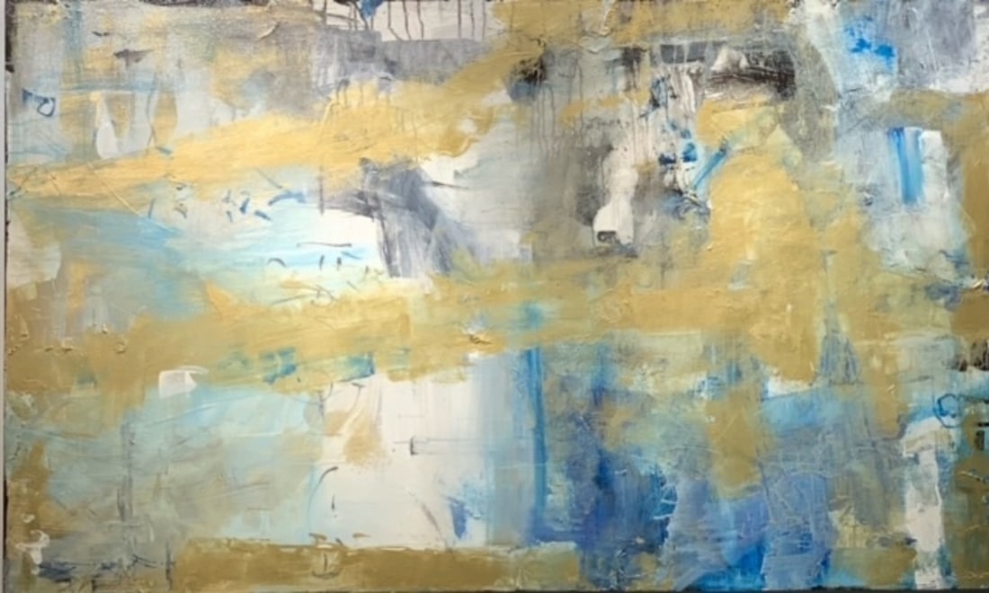 Jorn Fox Abstract Signed Original Oil and Acrylic: Offered here is an original Original Oil and Acrylic on Canvas with 1 1/2" Museum Bars by Jorn Fox: "Jorn Fox Abstract Signed Original Oil and Acrylic". This one-of-a-kind piece, measuring 36 x 60 x 2