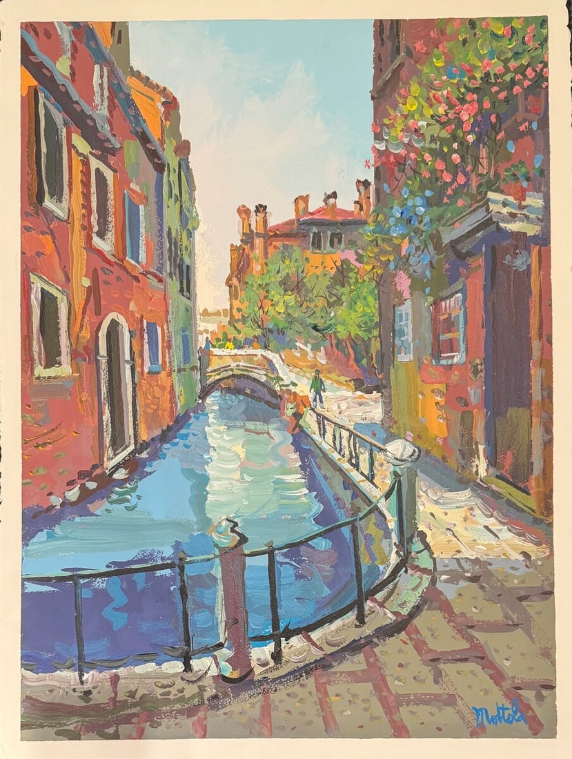 Filastro Mottola (Signed) - Rio Della Torreselle, Venetian Canal, Original Acrylic on Paper: Offered here is an original Original Acrylic on Paper by Filastro Mottola: "Filastro Mottola (Signed) - Rio Della Torreselle, Venetian Canal, Original Acrylic on Paper". This one-of-a-kind piece, meas