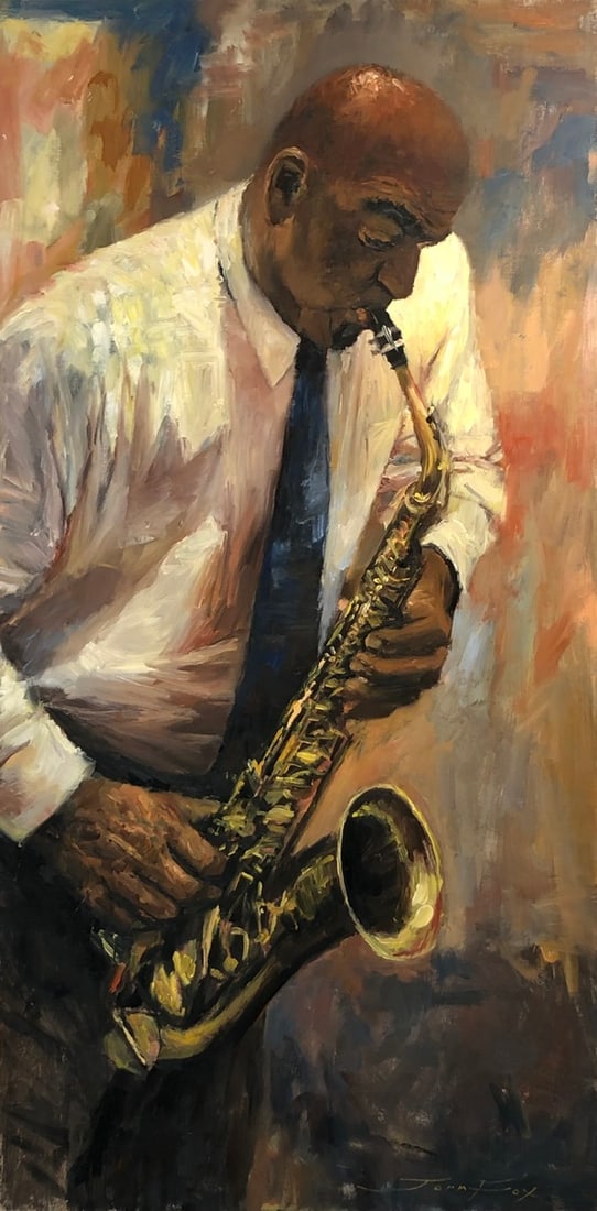 Jorn Fox "Soul Man" Signed Original Oil: Offered here is an original Oil on Canvas by Jorn Fox: "Jorn Fox "Soul Man" Signed Original Oil". This one-of-a-kind piece, measuring 48 x 24 x 2 inch, is a rare opportunity for collectors to acquire 