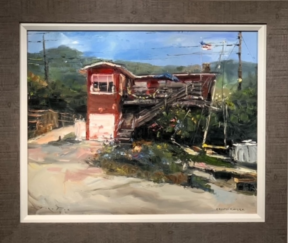 Jorn Fox Impressionist Signed Oil and Acrylic on Canvas: Offered here is an original Original Oil and Acrylic on Canvas by Jorn Fox: "Jorn Fox Impressionist Signed Oil and Acrylic on Canvas". This one-of-a-kind piece, measuring 33 x 39 x 2 inch, is a rare o