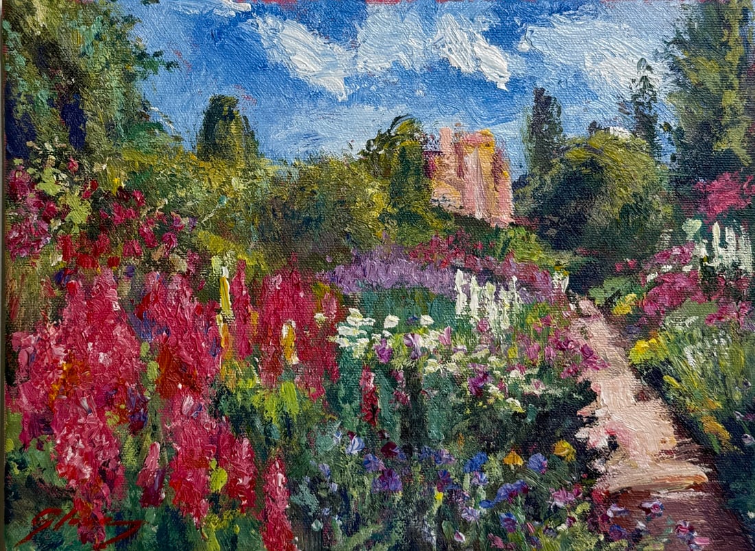 David Lloyd Glover "English Garden Path" Signed Original Acrylic: Offered here is an original Acrylic on Canvas by David Lloyd Glover: "David Lloyd Glover "English Garden Path" Signed Original Acrylic". This one-of-a-kind piece, measuring 9 x 12 x 1 inch, is a rare 