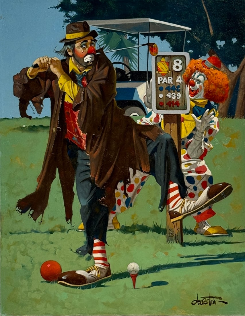 Chuck Oberstein "Your No Lady - Par 4" Signed Original Oil: Offered here is an original Oil on Canvas by Chuck Oberstein: "Chuck Oberstein "Your No Lady - Par 4" Signed Original Oil". This one-of-a-kind piece, measuring 28 x 22 x 1 inch, is a rare opportunity 