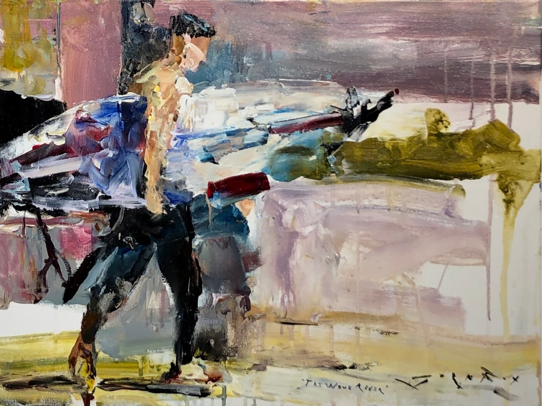 Jorn Fox "The Wave Rider" Signed Original Acrylic: Offered here is an original Acrylic on Canvas by Jorn Fox: "Jorn Fox "The Wave Rider" Signed Original Acrylic". This one-of-a-kind piece, measuring 18 x 24 x 2 inch, is a rare opportunity for collecto