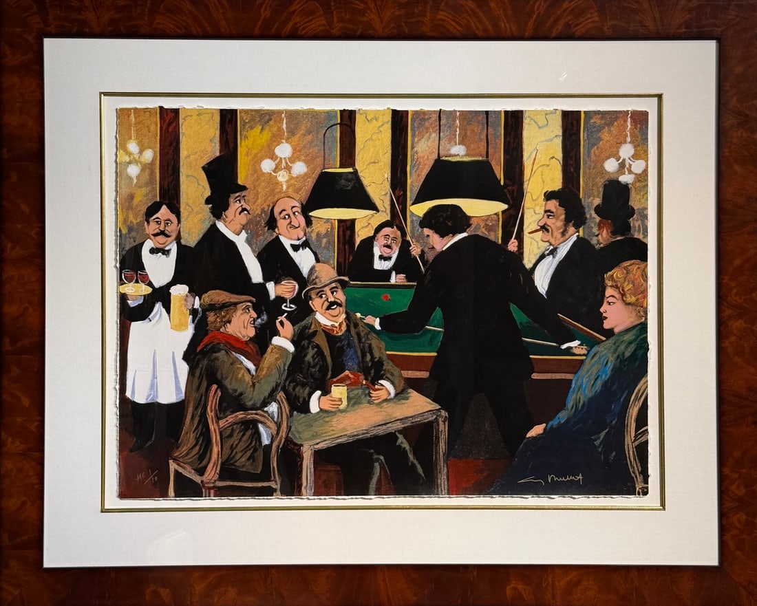 Guy Buffet "Billiards" Signed Serigraph LE: Presenting a limited edition Serigraph on Paper by Guy Buffet: "Guy Buffet "Billiards" Signed Serigraph LE". This Serigraph on Paper (Edition: 10-Jan), measuring 44 x 54 x 2 inch, is a sought-after li