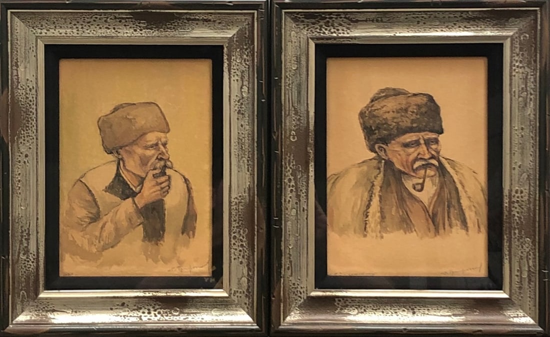 Tvorozhnikov, In the Style, Signed Watercolor, Set of 2: Offered here is an original Original Watercolor on Paper by Unknown: "Tvorozhnikov, In the Style, Signed Watercolor, Set of 2". This one-of-a-kind piece, measuring 16 x 13 x 2 inch, is a rare opportun
