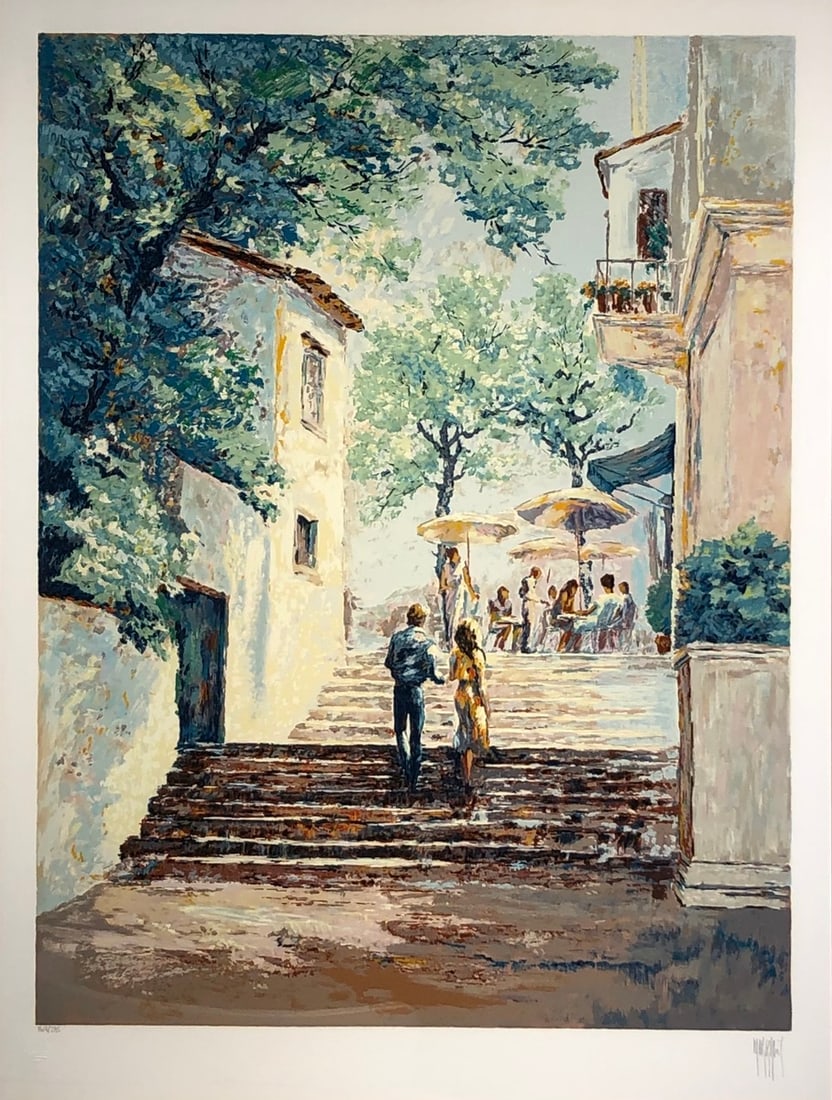 Mark King "Foyer Des Artistes" Signed Serigraph LE: Presenting a limited edition Serigraph on Paper by Mark King: "Mark King "Foyer Des Artistes" Signed Serigraph LE". This Serigraph on Paper (Edition: 169/295), measuring 52 x 42 x 2 inch, is a sought-