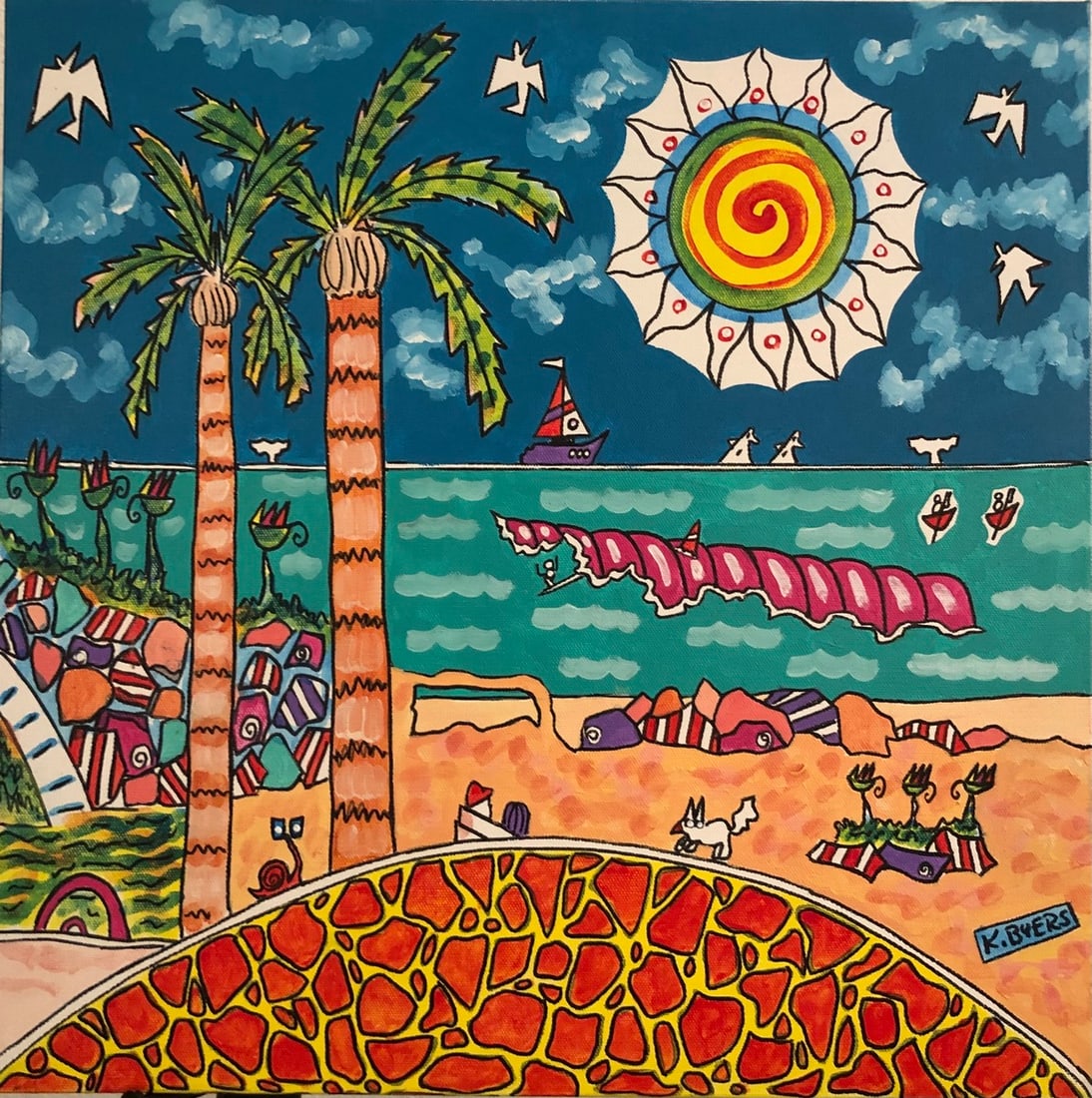 Kimm Byers "Cuvier Park" Acrylic Signed: Offered here is an original Original Acrylic on Canvas by Kimm Byers: "Kimm Byers "Cuvier Park" Acrylic Signed". This one-of-a-kind piece, measuring 20 x 20 x 2 inch, is a rare opportunity for collect