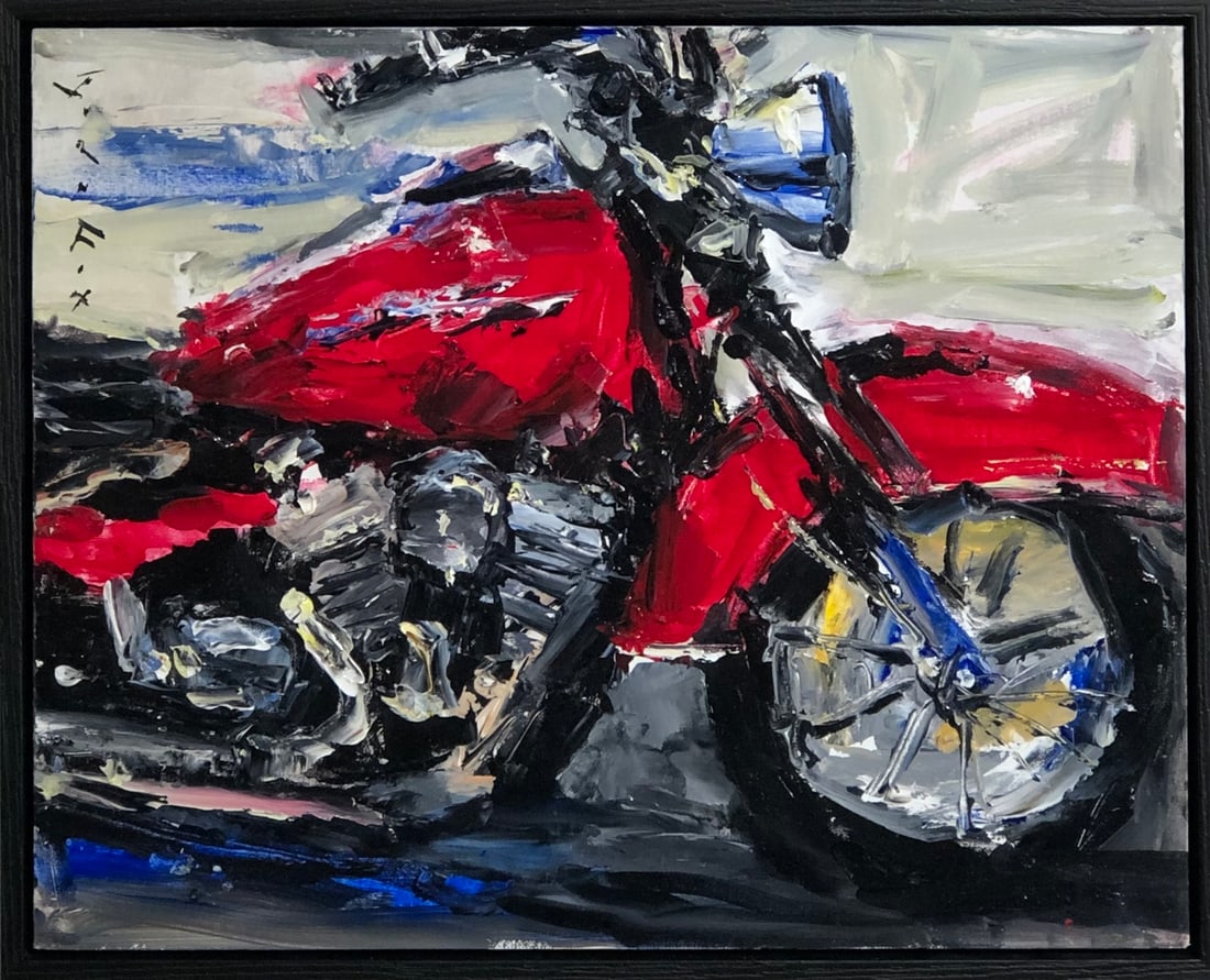 Jorn Fox "Two Wheels To Freedom" Signed Original Acrylic: Offered here is an original Acrylic on Board by Jorn Fox: "Jorn Fox "Two Wheels To Freedom" Signed Original Acrylic". This one-of-a-kind piece, measuring 18 x 22 x 2 inch, is a rare opportunity for co