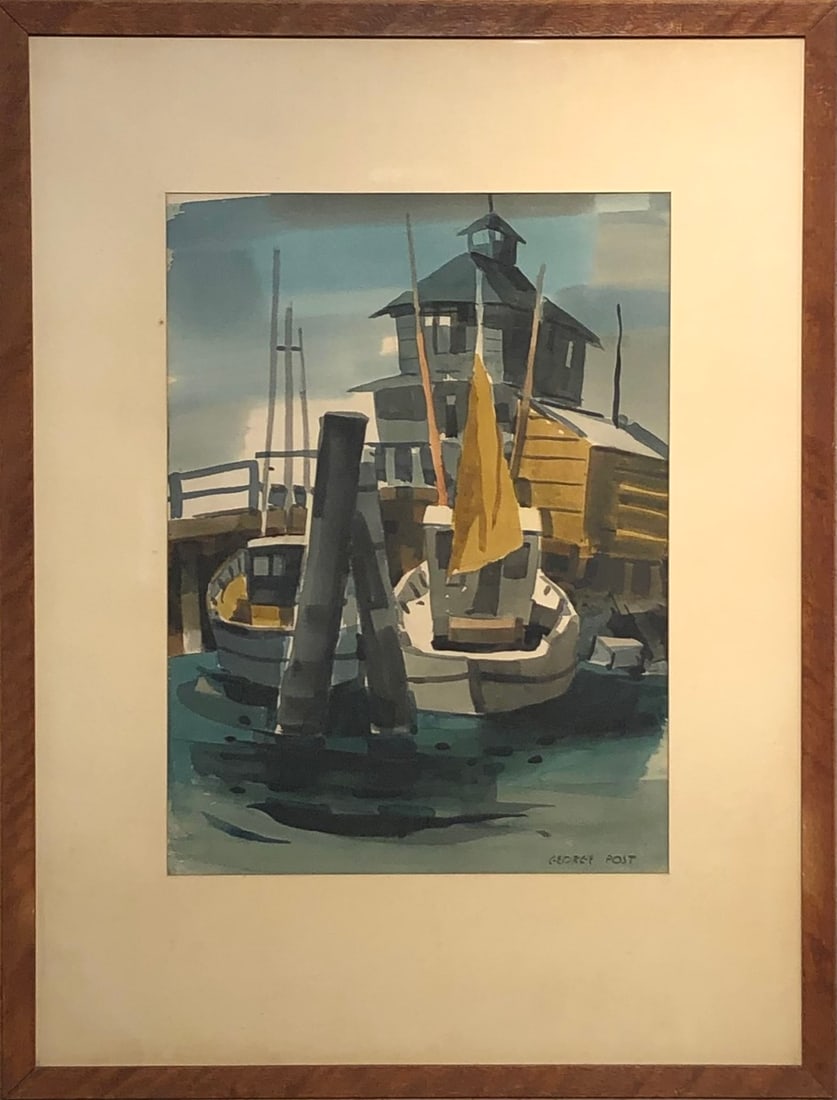 George Post (Untitled - Nautical) Signed Original Watercolor: Offered here is an original Watercolor on Paper by George Post: "George Post (Untitled - Nautical) Signed Original Watercolor". This one-of-a-kind piece, measuring 31 x 23 x 2 inch, is a rare opportun