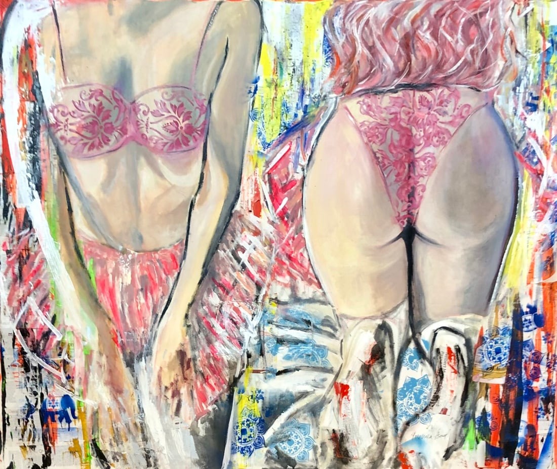 Yasemen Asad (Untitled - Pop Art) Signed Original Mixed Media: Offered here is an original Mixed Media on Canvas by Yasemen Asad: "Yasemen Asad (Untitled - Pop Art) Signed Original Mixed Media". This one-of-a-kind piece, measuring 48 x 60 x 2 inch, is a rare oppo