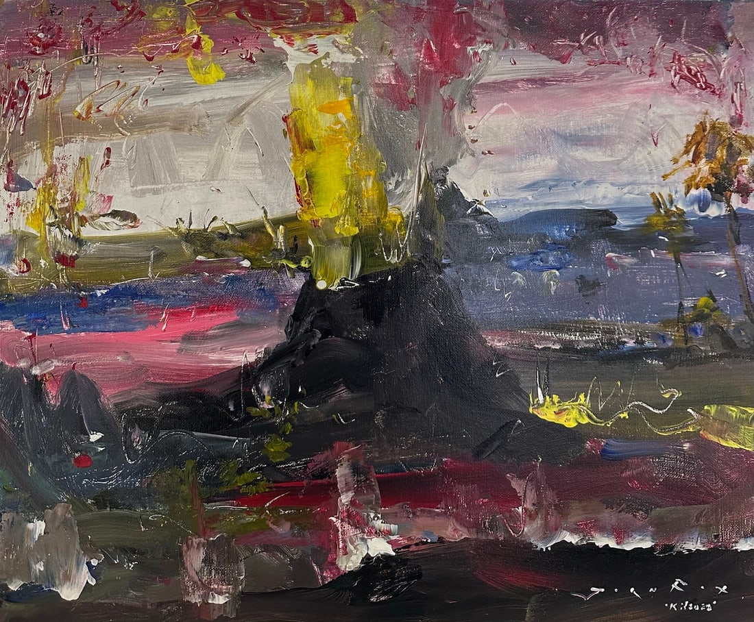 Jorn Fox "Kilauea" Impressionist Signed Oil and Acrylic on Board: Offered here is an original Acrylic on Board by Jorn Fox: "Jorn Fox "Kilauea" Impressionist Signed Oil and Acrylic on Board". This one-of-a-kind piece, measuring 16 x 20 inch, is a rare opportunity fo