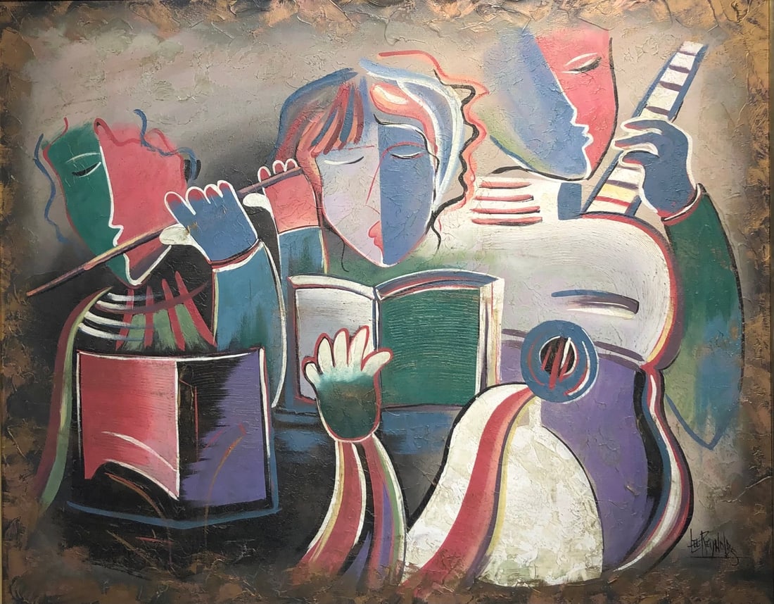 Lee Reynolds (Figurative - Musicians) Signed Original Acrylic: Offered here is an original Acrylic on Canvas by Lee Reynolds: "Lee Reynolds (Figurative - Musicians) Signed Original Acrylic". This one-of-a-kind piece, measuring 50 x 62 x 2 inch, is a rare opportun