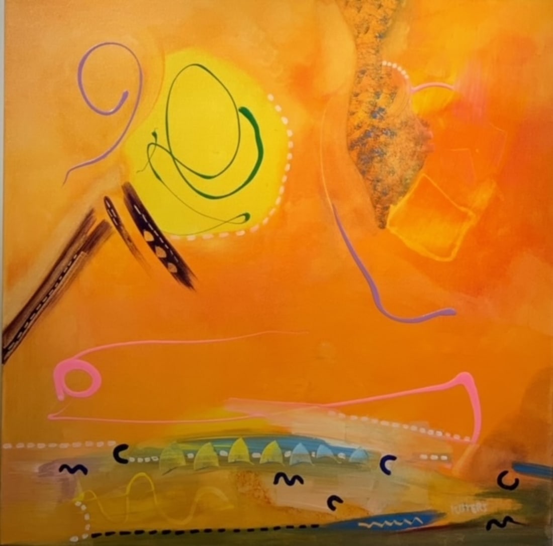Kimm Byers Abstract Signed Original Acrylic on Canvas: Offered here is an original Original Acrylic on Canvas with 1 1/2" Museum Bars by Kimm Byers: "Kimm Byers Abstract Signed Original Acrylic on Canvas". This one-of-a-kind piece, measuring 36 x 36 x 2