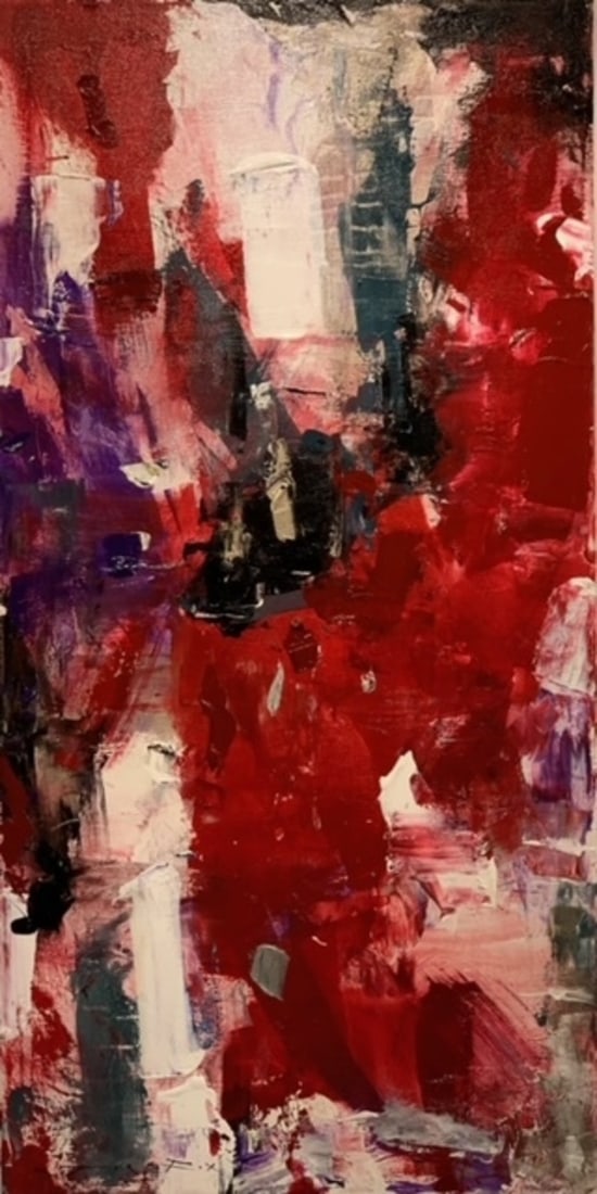 Jorn Fox Abstract Signed Original Oil and Acrylic: Offered here is an original Original Oil and Acrylic on Canvas with 1 1/2" Museum Bars by Jorn Fox: "Jorn Fox Abstract Signed Original Oil and Acrylic". This one-of-a-kind piece, measuring 24 x 48 x