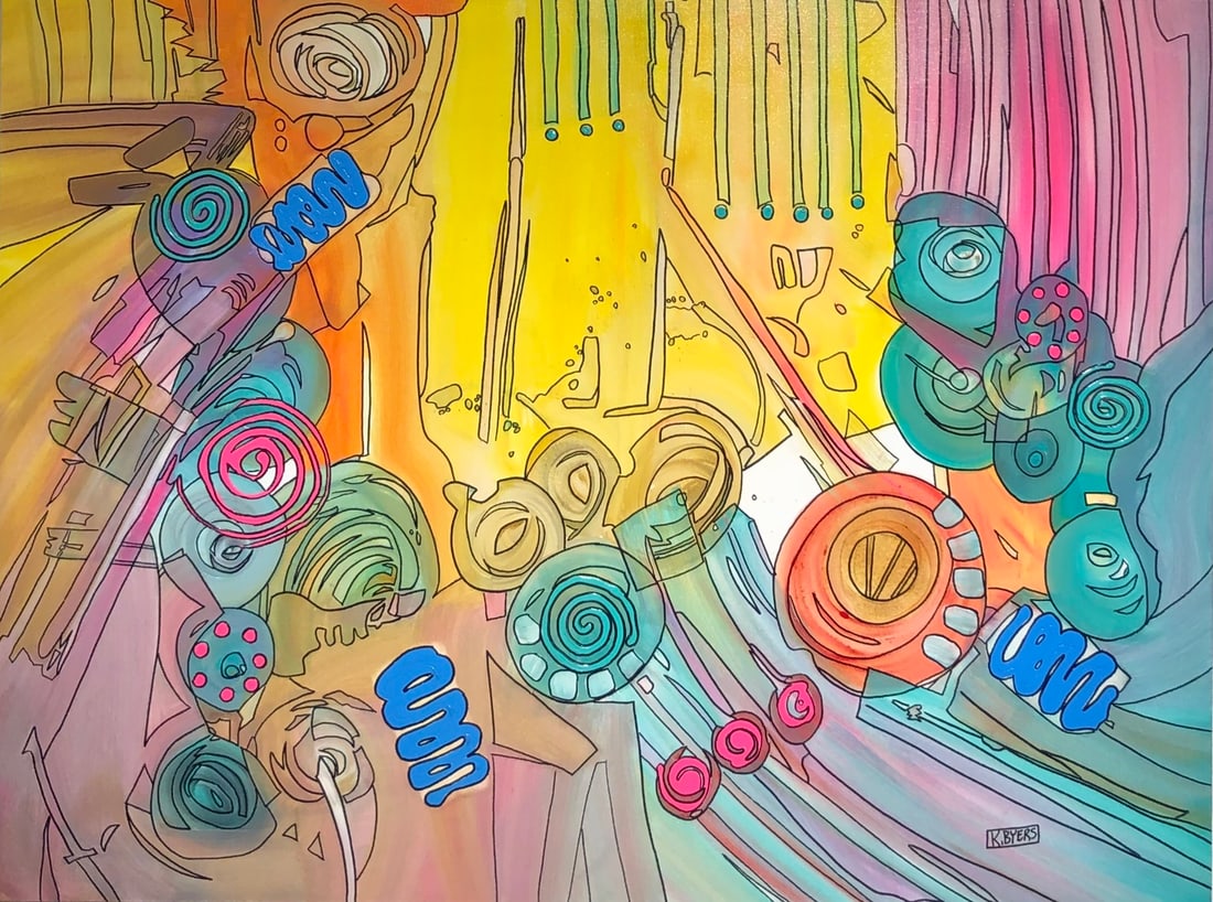 Kimm Byers "Let the Show Begin" Signed Original Acrylic: Offered here is an original Acrylic on Canvas by Kimm Byers: "Kimm Byers "Let the Show Begin" Signed Original Acrylic". This one-of-a-kind piece, measuring 36 x 48 x 2 inch, is a rare opportunity for
