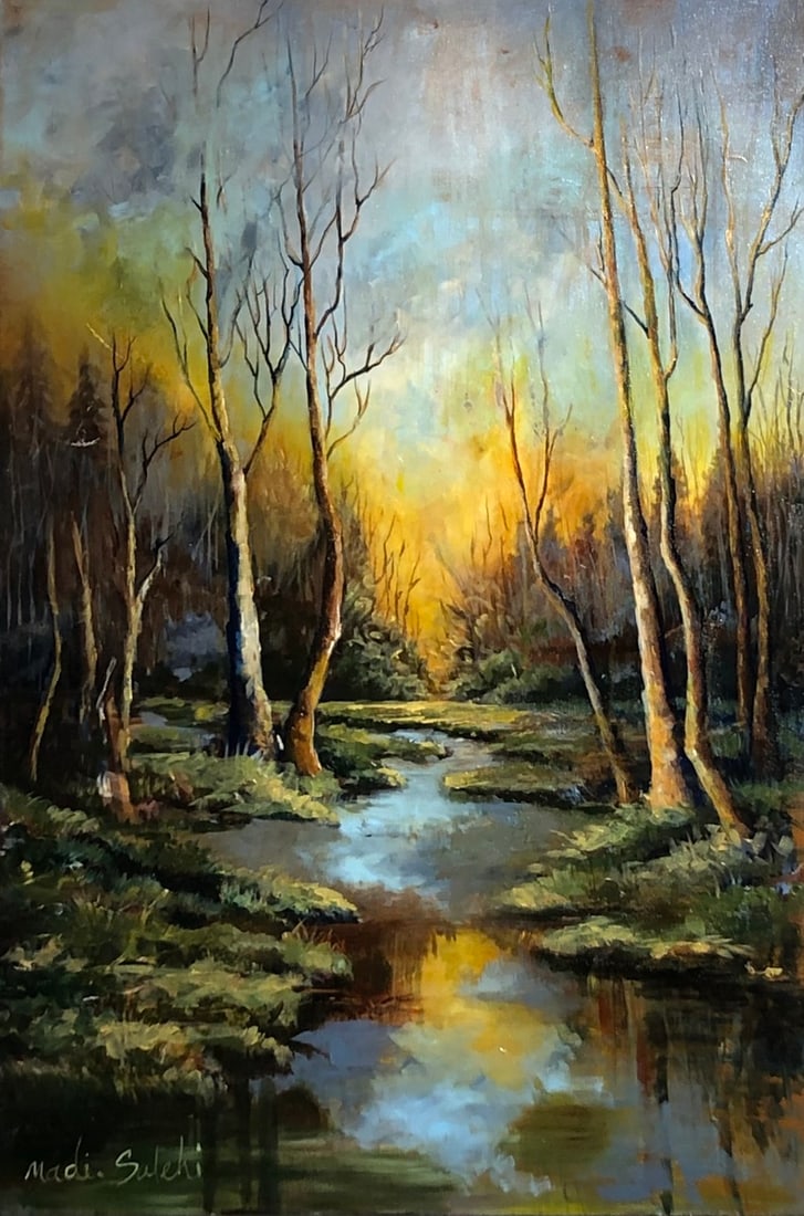 Madi Salehi (Untitled - Landscape) Signed Original Acrylic: Offered here is an original Acrylic on Canvas by Madi Salehi: "Madi Salehi (Untitled - Landscape) Signed Original Acrylic". This one-of-a-kind piece, measuring 36 x 24 x 2 inch, is a rare opportunity 