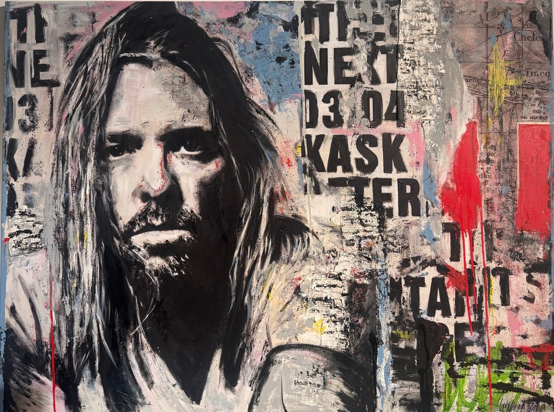 Yasemen Asad "Taylor Hawkins" Original Mixed Media on Canvas: Offered here is an original Original On Canvas by Yasemen Asad: "Yasemen Asad "Taylor Hawkins" Original Mixed Media on Canvas". This one-of-a-kind piece, measuring 49 x 37 inch, is a rare opportunity 
