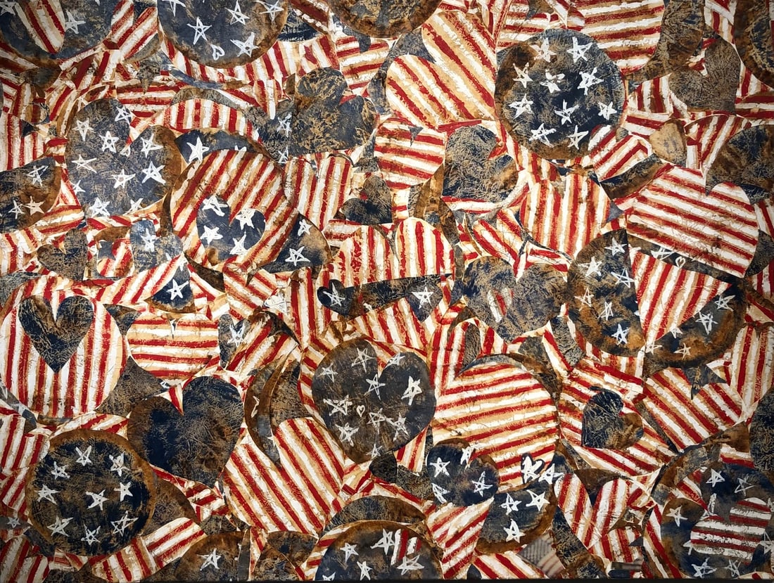 Barbara Owens "Freedom? (American Flag)" Signed Original: Offered here is an original Mixed Media (Upcylced Coffee Filters) on Canvas by Barbara Owens: "Barbara Owens "Freedom? (American Flag)" Signed Original". This one-of-a-kind piece, measuring 36 x 48 x 
