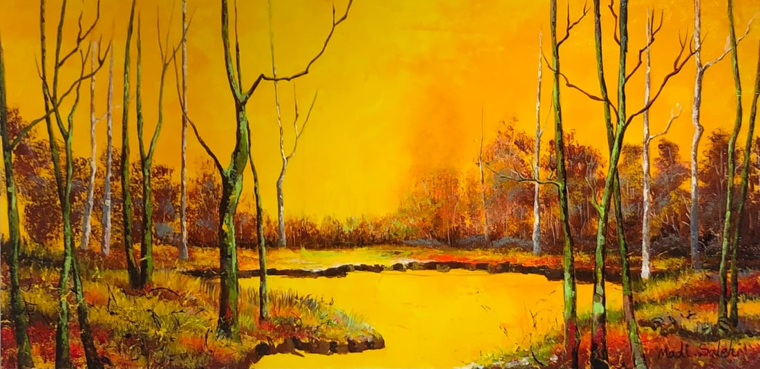Madi Salehi (Untitled - Landscape) Signed Original Acrylic: Offered here is an original Acrylic on Canvas by Madi Salehi: "Madi Salehi (Untitled - Landscape) Signed Original Acrylic". This one-of-a-kind piece, measuring 24 x 48 x 2 inch, is a rare opportunity 