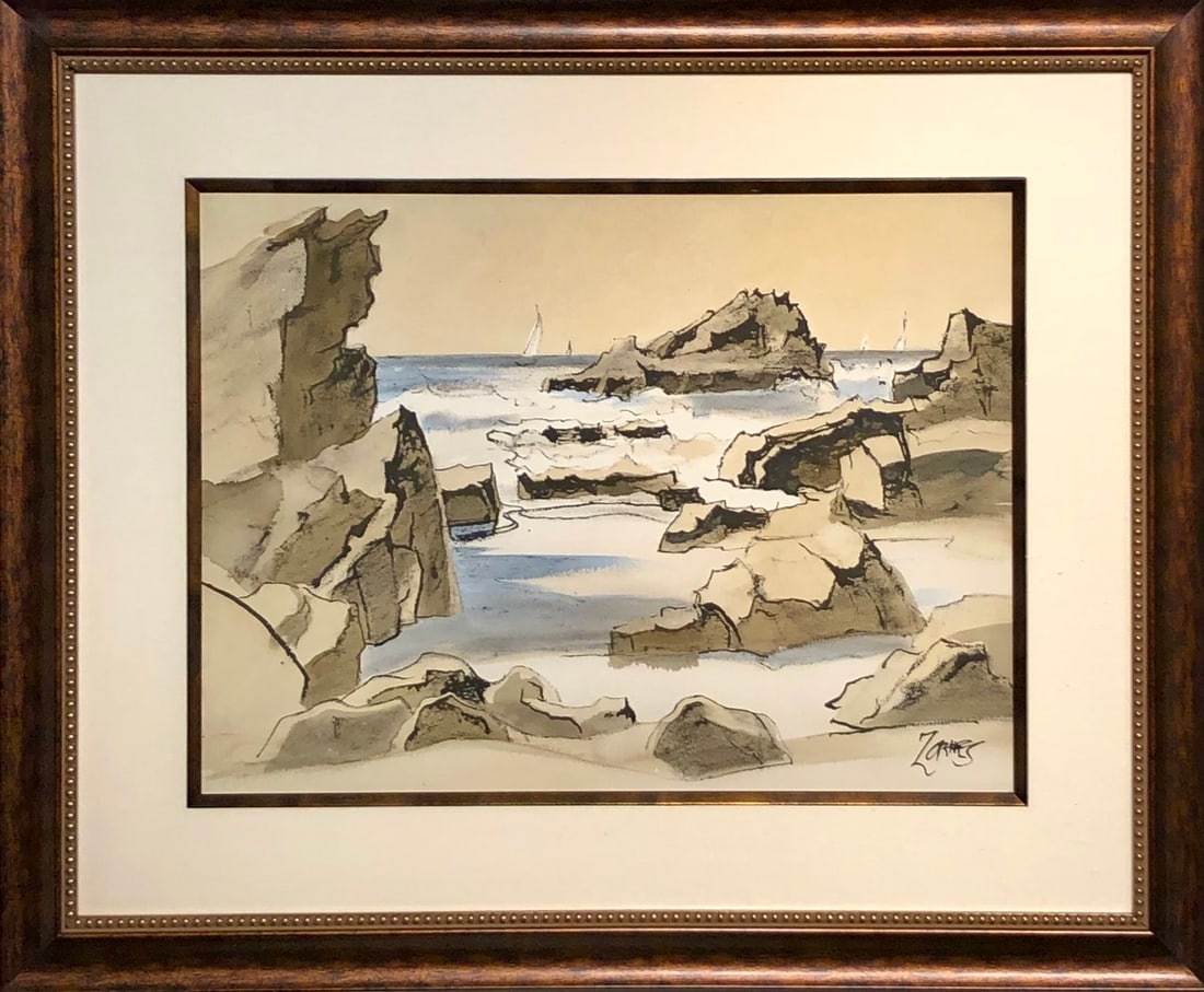 Milford Zornes (Corona Del Mar) Signed Original Watercolor - 1962: Offered here is an original Watercolor on Paper by Milford Zornes: "Milford Zornes (Corona Del Mar) Signed Original Watercolor - 1962". This one-of-a-kind piece, measuring 29 x 35 x 2 inch, is a rare