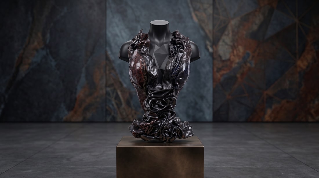 Mercedes Brunelli "Midnight Ruffle" Fabric/Resin: Presenting this Mercedes Brunelli Sculpture: "Mercedes Brunelli "Midnight Ruffle" Fabric/Resin". This piece, measuring 17 x 11 inch, is available at auction on LiveAuctioneers. Artist: Mercedes Brunel