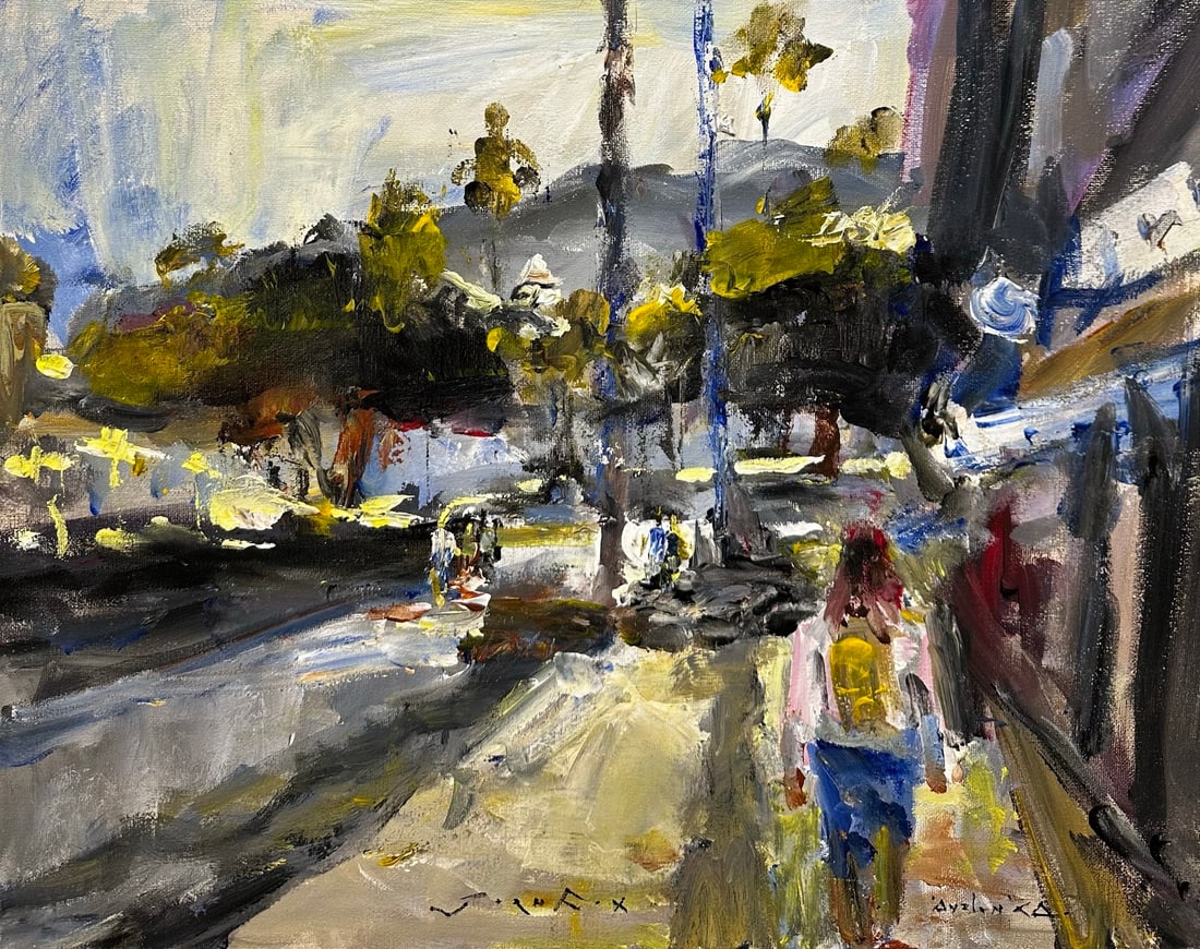 Jorn Fox "Avalon, CA" Impressionist Signed Oil and Acrylic on Canvas: Offered here is an original Acrylic on Canvas by Jorn Fox: "Jorn Fox "Avalon, CA" Impressionist Signed Oil and Acrylic on Canvas". This one-of-a-kind piece, measuring 16 x 20 inch, is a rare