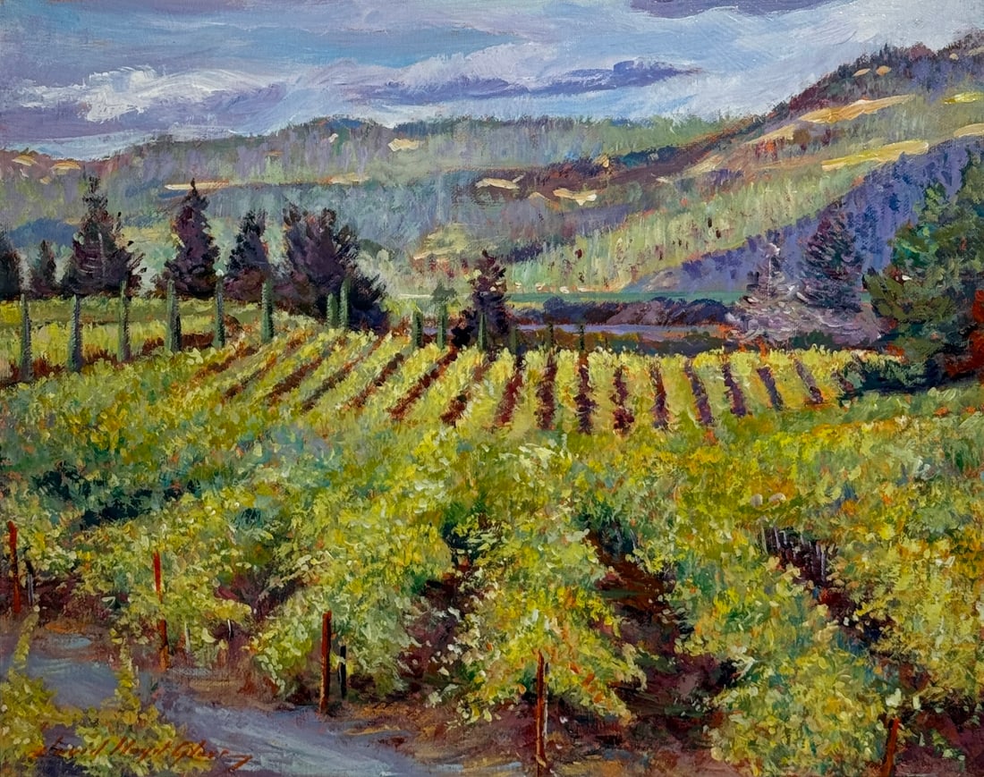 David Lloyd Glover "Napa Valley Vineyard" Signed Original Acrylic: Offered here is an original Acrylic on Canvas by David Lloyd Glover: "David Lloyd Glover "Napa Valley Vineyard" Signed Original Acrylic". This one-of-a-kind piece, measuring 16 x 17 x 1 inch, is a