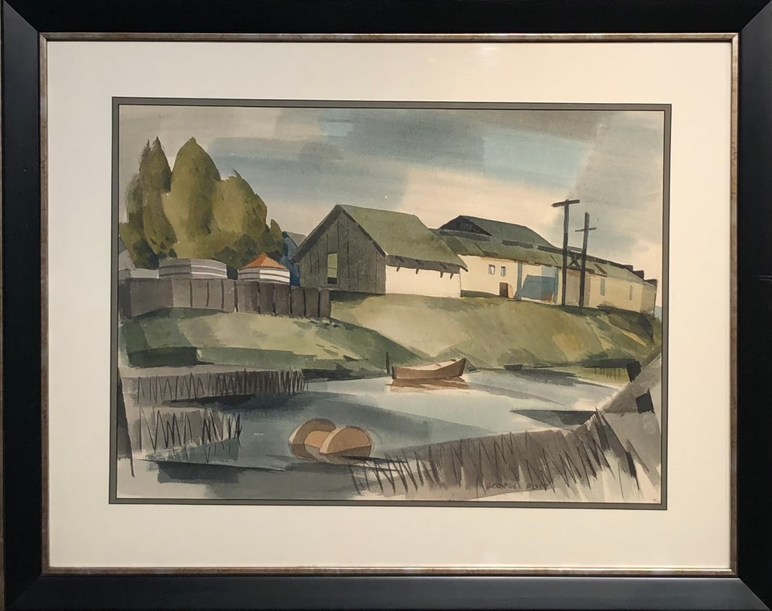 George Post (Untitled - Landscape) Signed Original Watercolor: Offered here is an original Watercolor on Paper by George Post: "George Post (Untitled - Landscape) Signed Original Watercolor". This one-of-a-kind piece, measuring 27 x 33 x 2 inch, is a rare opportu