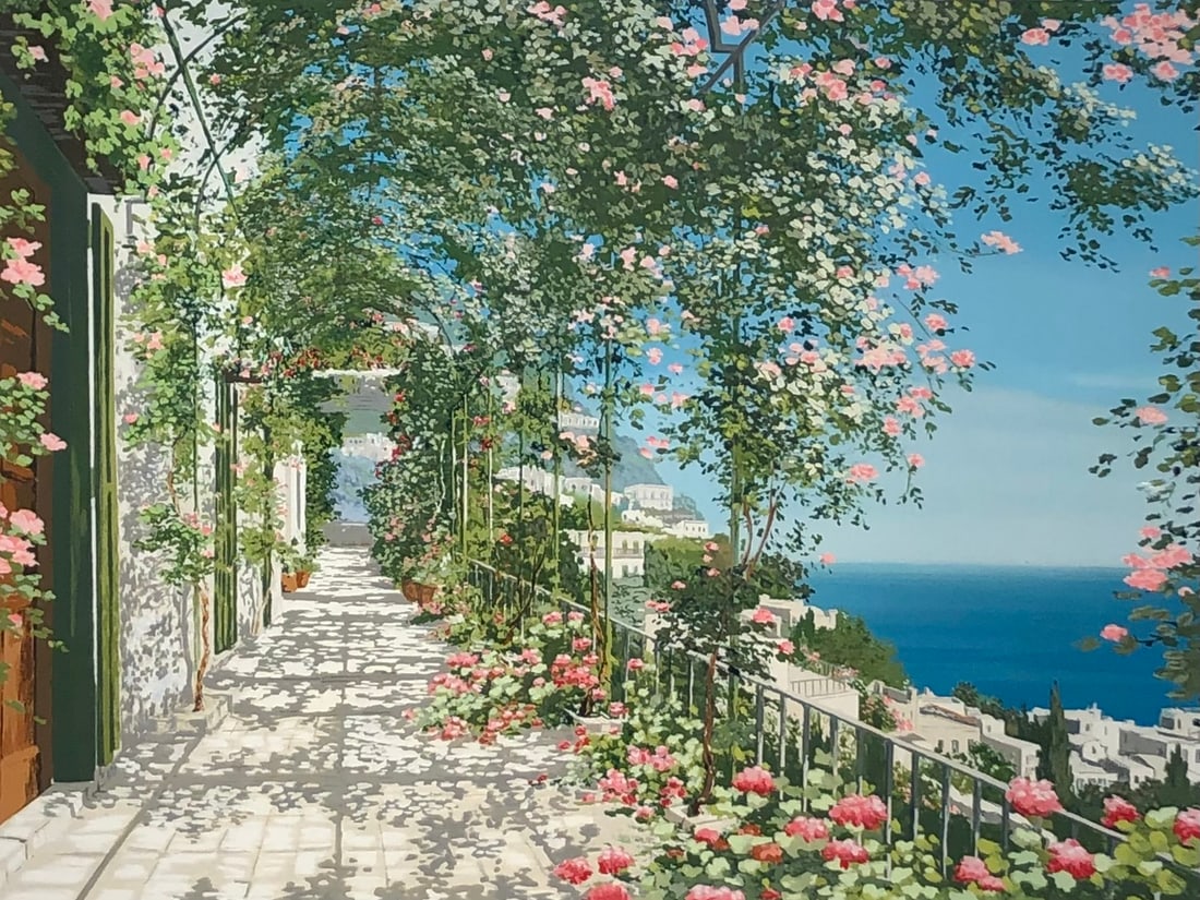 Liliana Frasca "Villa Angelica" Signed Serigraph LE - Impressionist: Presenting a limited edition Serigraph on Paper by Liliana Frasca: "Liliana Frasca "Villa Angelica" Signed Serigraph LE - Impressionist". This Serigraph on Paper (Edition: 266/395), measuring 33 x 40 