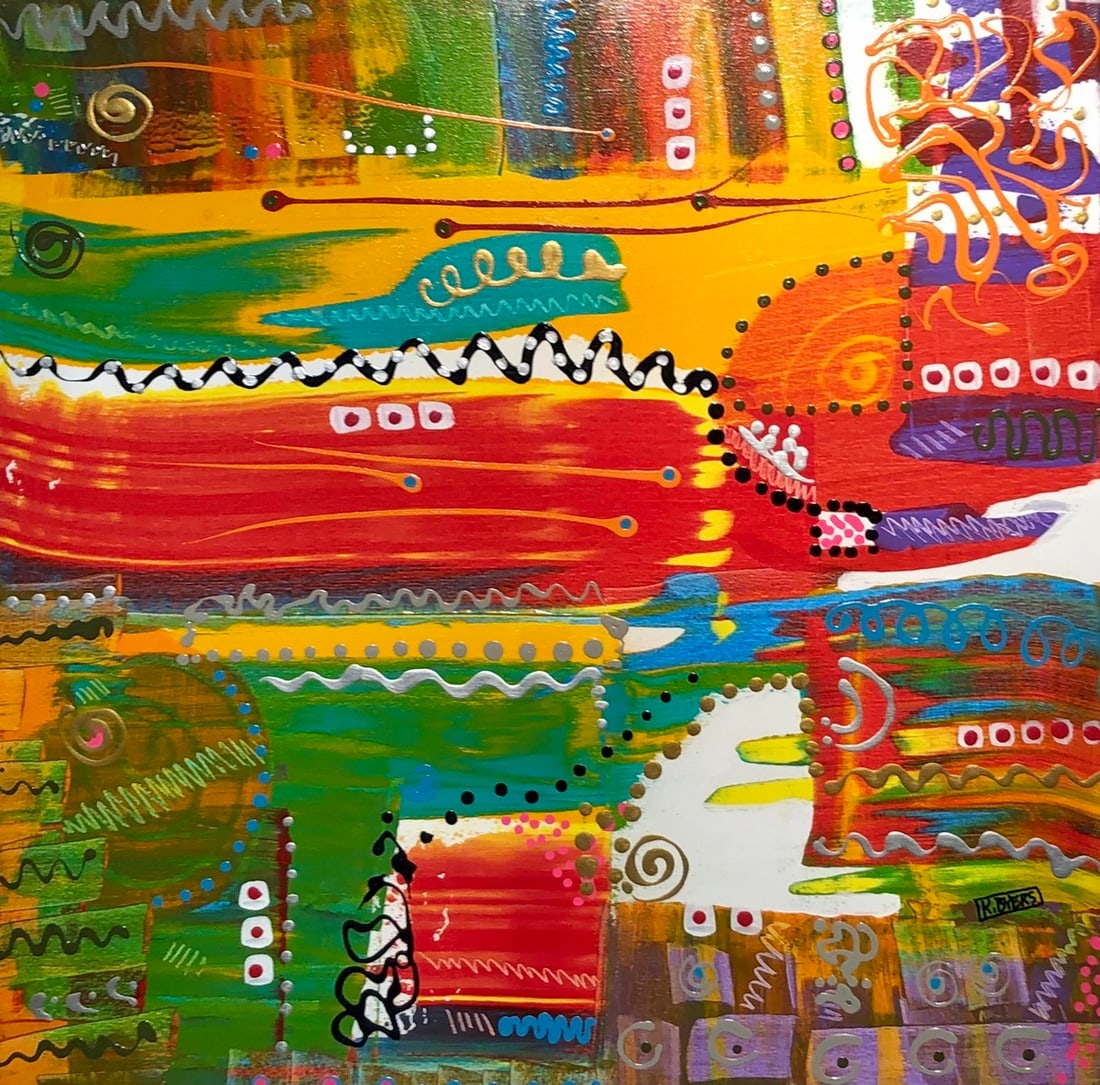 Kimm Byers "If You Can't Contain It Put It In A Basket" Signed Original Acrylic: Offered here is an original Acrylic on Canvas by Kimm Byers: "Kimm Byers "If You Can't Contain It Put It In A Basket" Signed Original Acrylic". This one-of-a-kind piece, measuring 36 x 36 x 2 inch, is