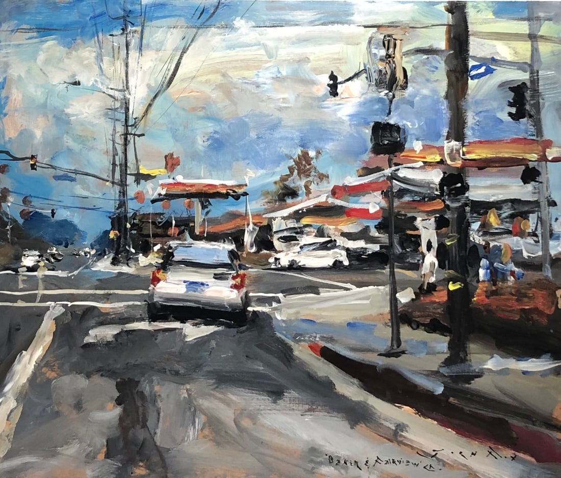 Jorn Fox (Street View) Signed Original Acrylic - Impressionist: Offered here is an original Acrylic on Canvas by Jorn Fox: "Jorn Fox (Street View) Signed Original Acrylic - Impressionist". This one-of-a-kind piece, measuring 20 x 24 x 2 inch, is a rare opportunity