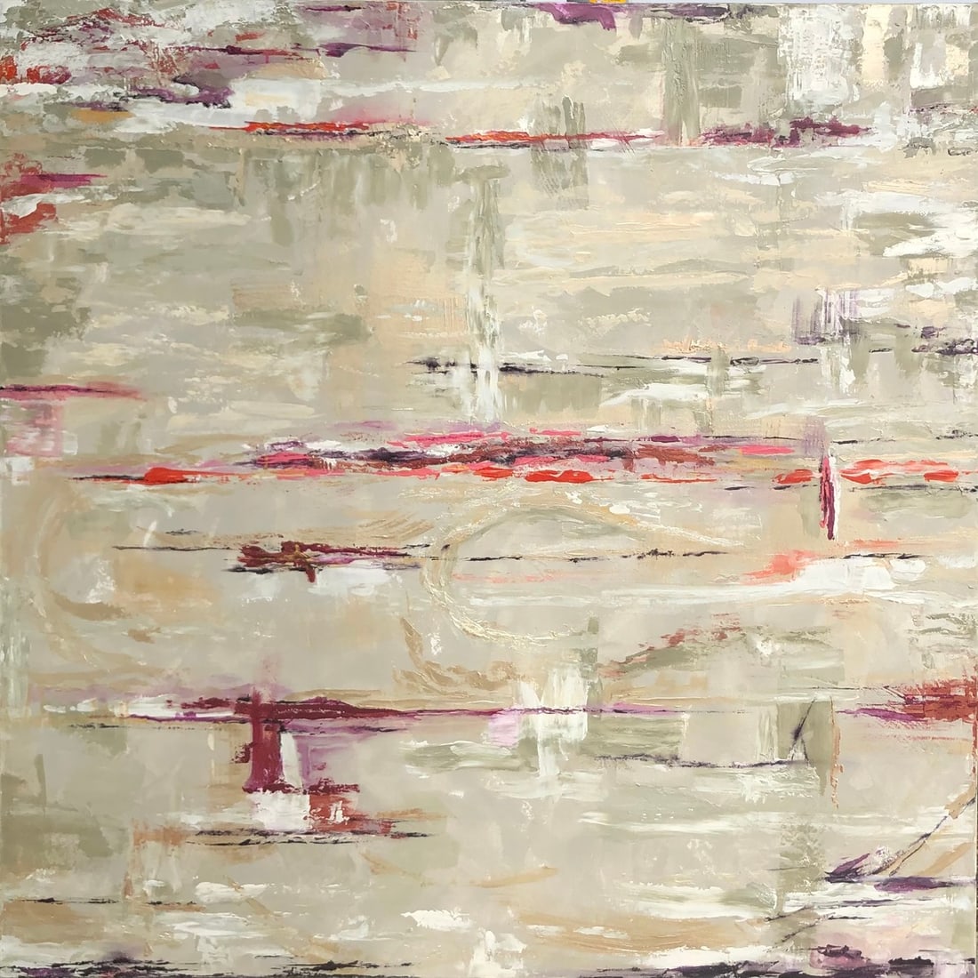 Barbara Owens "The Wall (I.)" Signed Original Acrylic: Offered here is an original Original Acrylic on Canvas with 1 1/2" Museum Bars by Barbara Owens: "Barbara Owens "The Wall (I.)" Signed Original Acrylic". This one-of-a-kind piece, measuring 48 x 48 x 