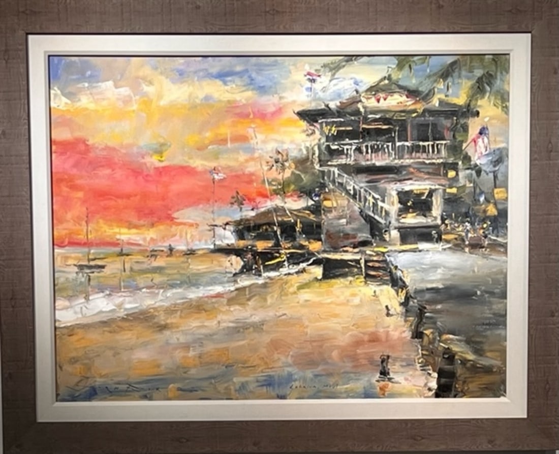 Jorn Fox Impressionist Signed Oil and Acrylic on Canvas: Offered here is an original Original Oil and Acrylic on Canvas by Jorn Fox: "Jorn Fox Impressionist Signed Oil and Acrylic on Canvas". This one-of-a-kind piece, measuring 54 x 44 x 2 inch, is a rare o