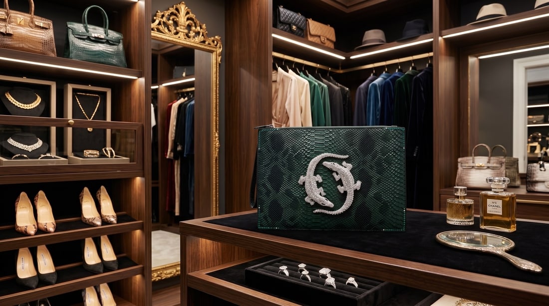 Mercedes Brunelli "Emerald Gator" Crocodile Grain PU Leather Envelope Wristlet Clutch: Presenting this Mercedes Brunelli work: "Mercedes Brunelli "Emerald Gator" Crocodile Grain PU Leather Envelope Wristlet Clutch". This piece, measuring 20 x 1 x 30 cm, is available at auction on LiveAu