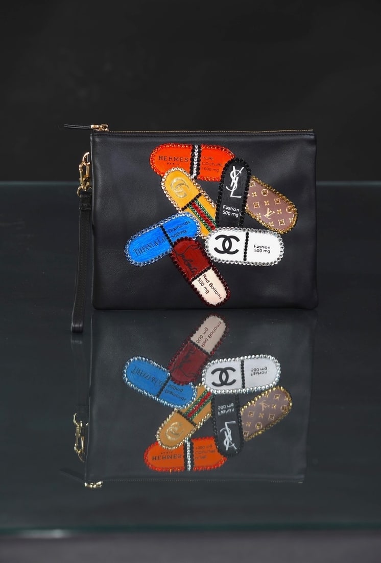 Mercedes Brunelli "Designer Pills" Design embellished with Swarovski crystals: Presenting this Mercedes Brunelli work: "Mercedes Brunelli "Designer Pills" Design embellished with Swarovski crystals". This piece, measuring 3.1 x 4 x 0.13 inch, is available at auction on LiveAucti