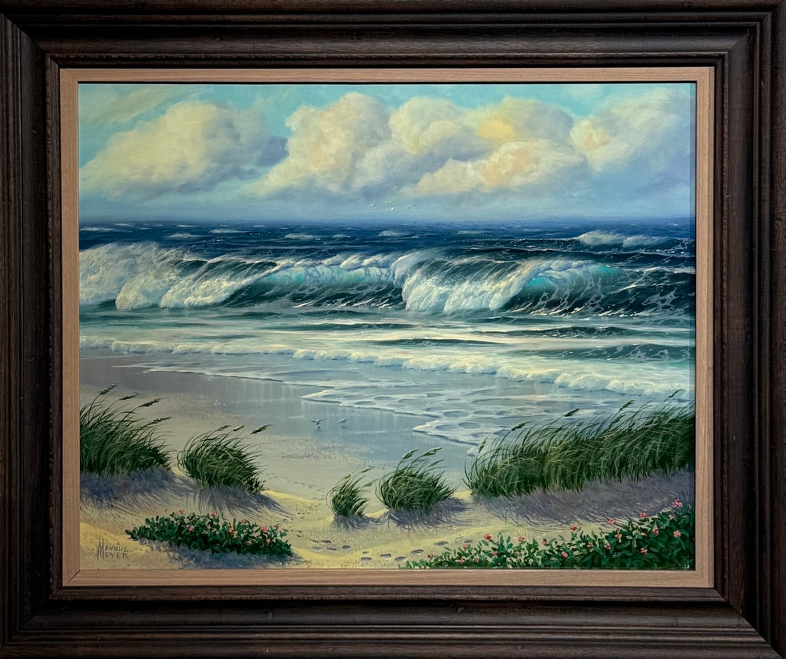 Maurice Meyer "Morning surf" Original Oil on Masonite: Offered here is an original Original Oil on Masonite by Maurice Meyer: "Maurice Meyer "Morning surf" Original Oil on Masonite". This one-of-a-kind piece, measuring 21 x 25 x 2 inch, is a rare opportun