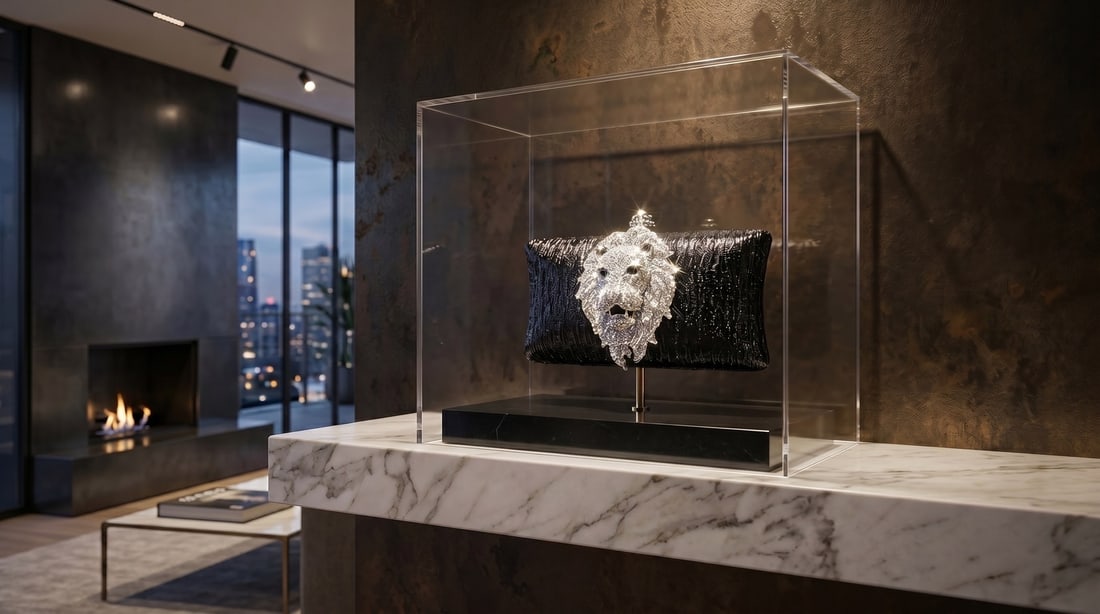 Mercedes Brunelli "The Signature" Lion Head Jeweled Clutch: Presenting this Mercedes Brunelli work: "Mercedes Brunelli "The Signature" Lion Head Jeweled Clutch". This piece, measuring 3.75 x 7.5 x 2 inch, is available at auction on LiveAuctioneers. Artist: Mer