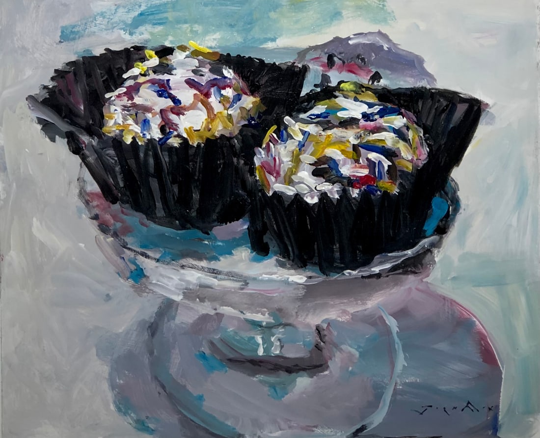 Jorn Fox "Birthday Cake" Signed Original Acrylic: Offered here is an original Acrylic on Board by Jorn Fox: "Jorn Fox "Birthday Cake" Signed Original Acrylic". This one-of-a-kind piece, measuring 20 x 24 x 2 inch, is a rare opportunity for collectors