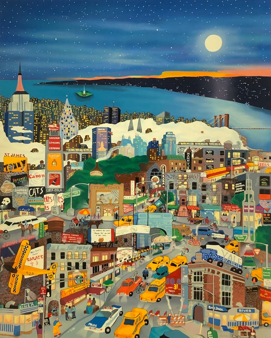 Linnea Pergola "Moonlight over Manhattan" Signed Seri. LE: Presenting a limited edition Serigraph on Paper by Linnea Pergola: "Linnea Pergola "Moonlight over Manhattan" Signed Seri. LE". This Serigraph on Paper (Edition: M3/25), measuring 36 x 29 x 1 inch,
