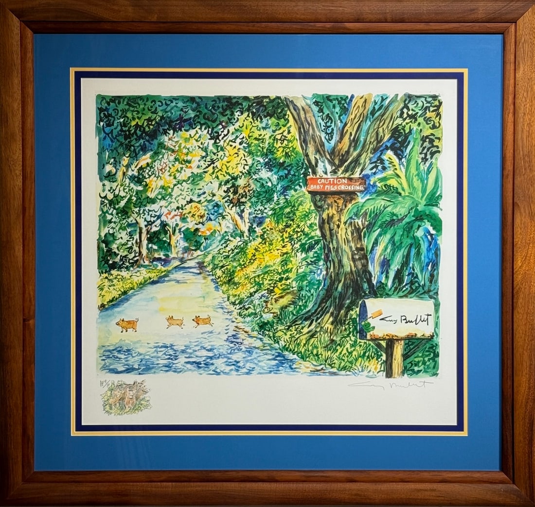 Guy Buffet "Baby Pigs Crossing 1990" S/N LE Remarque Serigraph on paper: Presenting a limited edition Serigraph on Paper by Guy Buffet: "Guy Buffet "Baby Pigs Crossing 1990" S/N LE Remarque Serigraph on paper". This Serigraph on Paper (Edition: AP 9/10), measuring 36 x 38