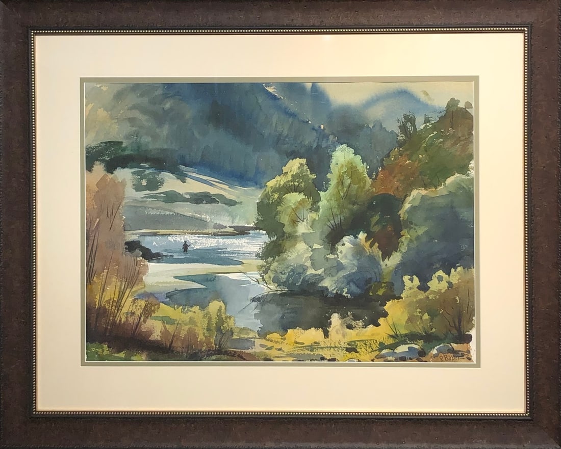 Ralph Baker (Impressionist - Landscape) Signed Original Watercolor: Offered here is an original Watercolor on Paper by Ralph Baker: "Ralph Baker (Impressionist - Landscape) Signed Original Watercolor". This one-of-a-kind piece, measuring 33 x 41 x 2 inch, is a rare