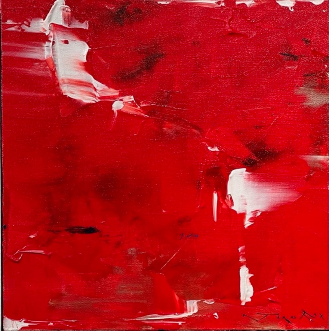 Jorn Fox Abstract Oil and Abstract on Canvas Signed: Offered here is an original Original Oil and Acrylic on Canvas with 1 1/2" Museum Bars by Jorn Fox: "Jorn Fox Abstract Oil and Abstract on Canvas Signed". This one-of-a-kind piece, measuring 12 x 12 x