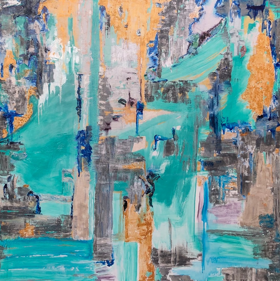 Barbara Owens "Crystal Blue Persuasion" Signed Original: Offered here is an original Original Acrylic on Canvas with 1 1/2" Museum Bars by Barbara Owens: "Barbara Owens "Crystal Blue Persuasion" Signed Original". This one-of-a-kind piece, measuring 48 x 48