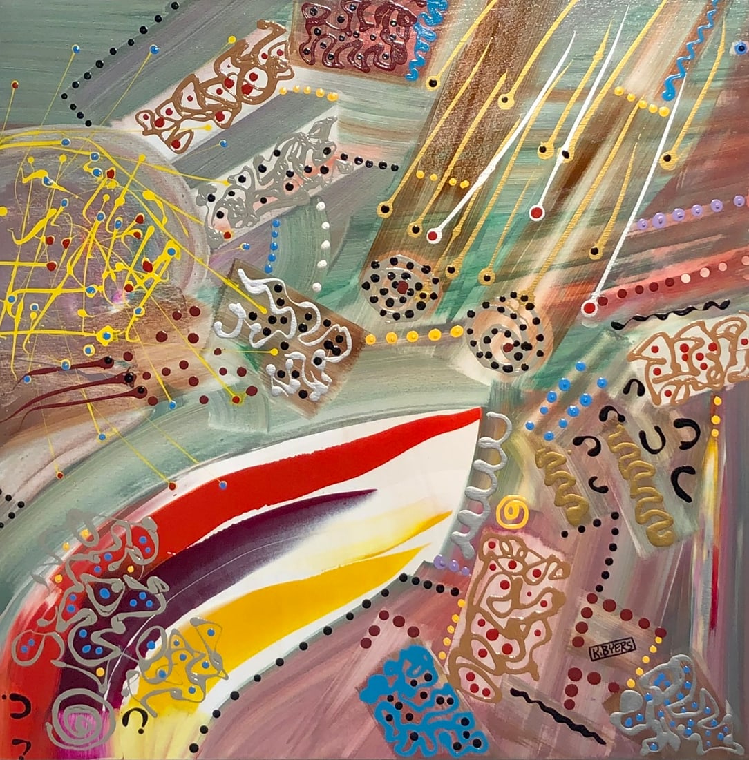 Kimm Byers "From Space came the Gold" Signed Original Acrylic: Offered here is an original Acrylic on Canvas by Kimm Byers: "Kimm Byers "From Space came the Gold" Signed Original Acrylic". This one-of-a-kind piece, measuring 36 x 36 x 2 inch, is a rare opportunit