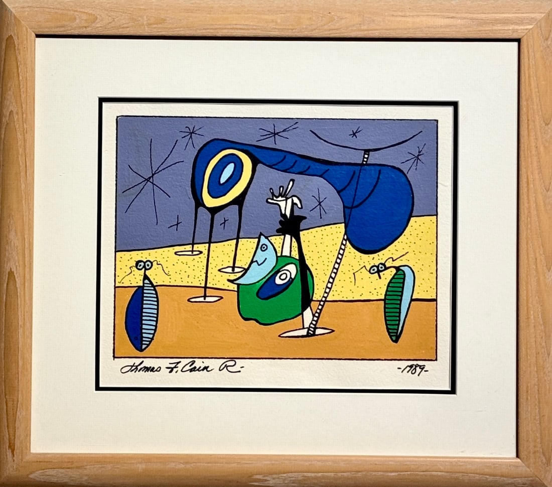 Thomas F. Cain Original On paper (Untitled)1989 Whimsical/Surreal/Abstract: Offered here is an original Original Acrylic on Paper by Thomas F. Cain: "Thomas F. Cain Original On paper (Untitled)1989 Whimsical/Surreal/Abstract". This one-of-a-kind piece, measuring 18 x 20 x 1